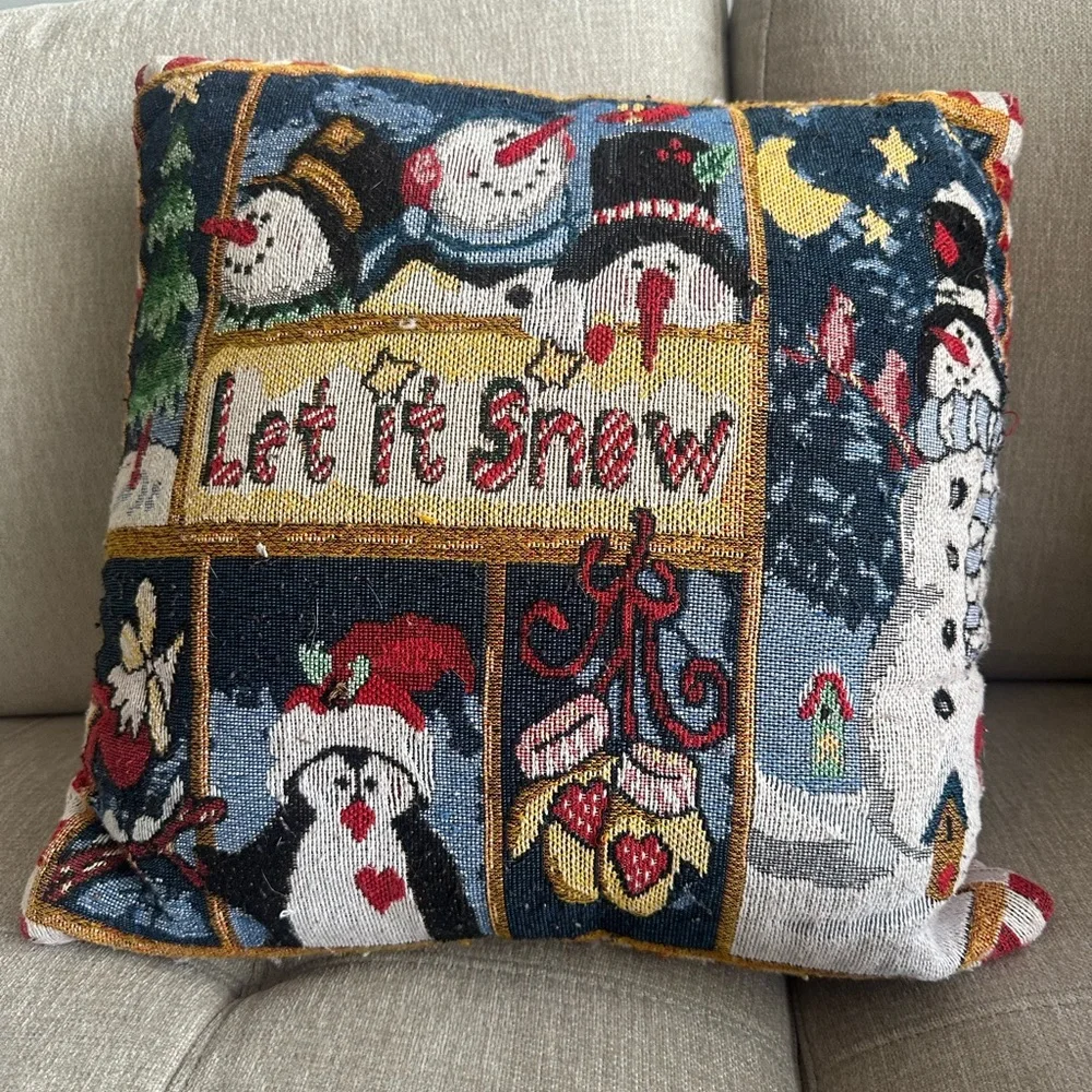Christmas Tapestry Throw Pillow Cover Penguins‎ & Snowmen 17